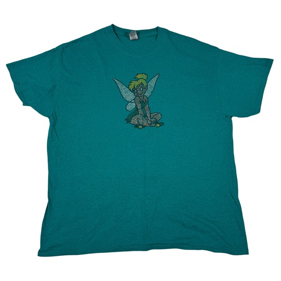 Disney Women XL Tinkerbell Rhinestone Teal Green T Shirt Kidcore Fairycore Theme - Picture 1 of 9